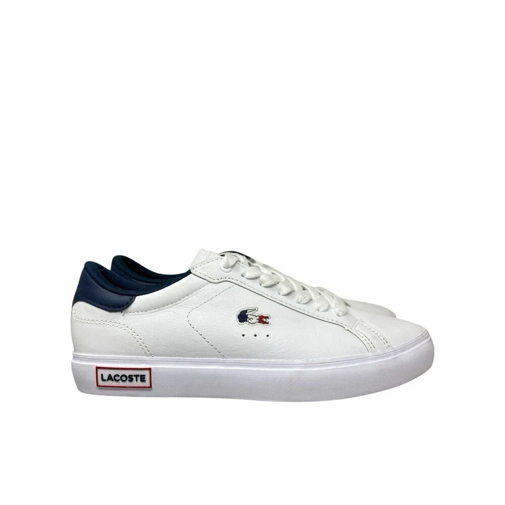 Lacoste Sneakers‎ Womens 7.5 White Leather Powercourt Preppy Americana Red Blue